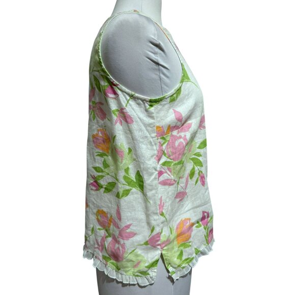 Cotton Connection Vtg Linen Floral Sleeveless Blouse Top Sz S Ruffle Trim Girly - Picture 3 of 7